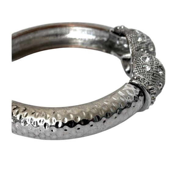 Silver Toned Rhinestone Hinged Cuff Bracelet - Picture 3 of 4